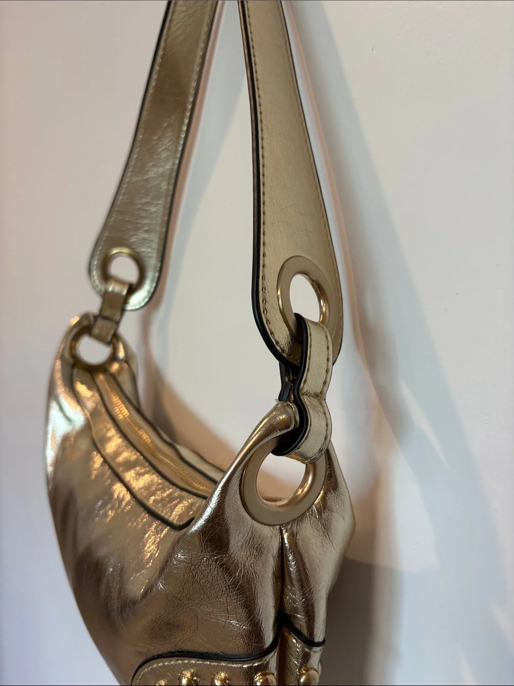 Stradivarius Metallic Gold Studded Shoulder Bag